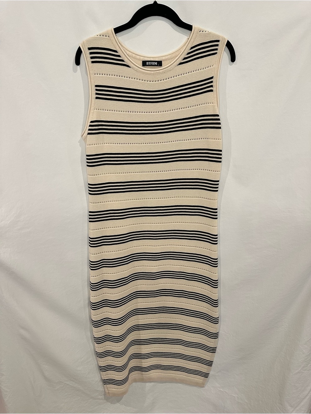 BTFBM Sleeveless Cream & Black Striped Midi Dress